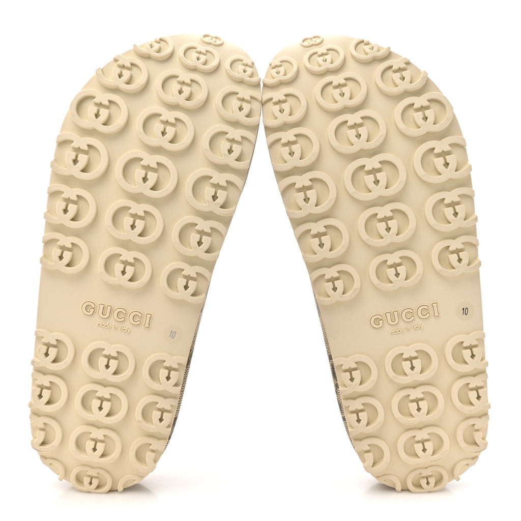 Cubic Rubber GG Monogram Mens Interlocking G Platform 42mm Slide Sandals 10 Beige Ebony