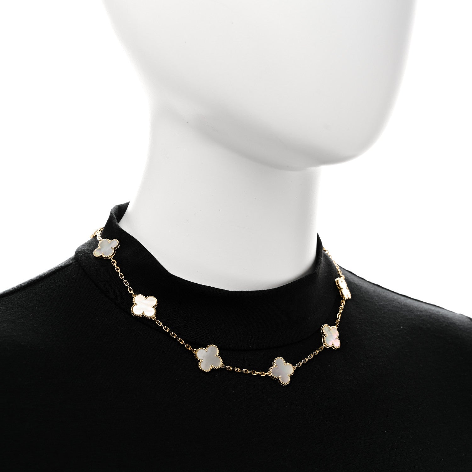 18K Yellow Gold Mother of Pearl 10 Motifs Vintage Alhambra Necklace