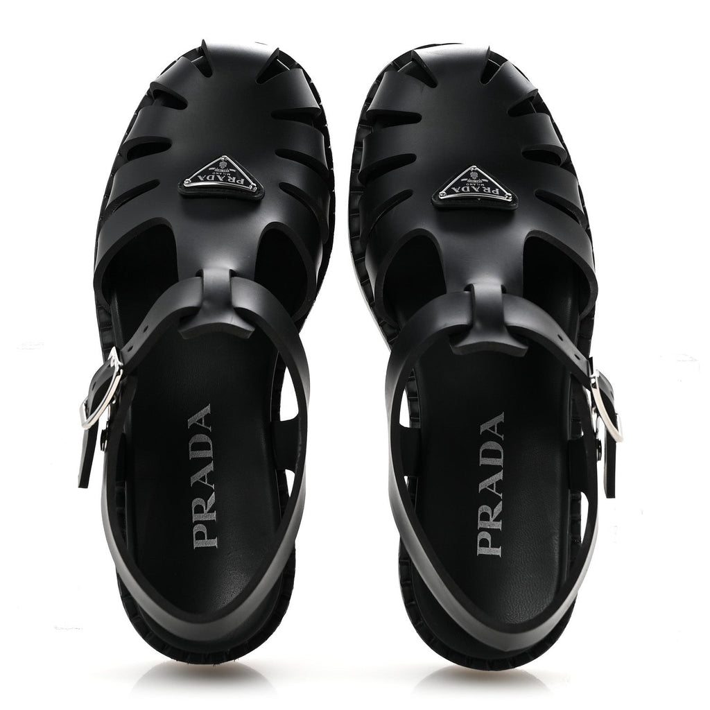 Foam Rubber Metal Triangle Logo 50mm Cage Sandals 39 Black