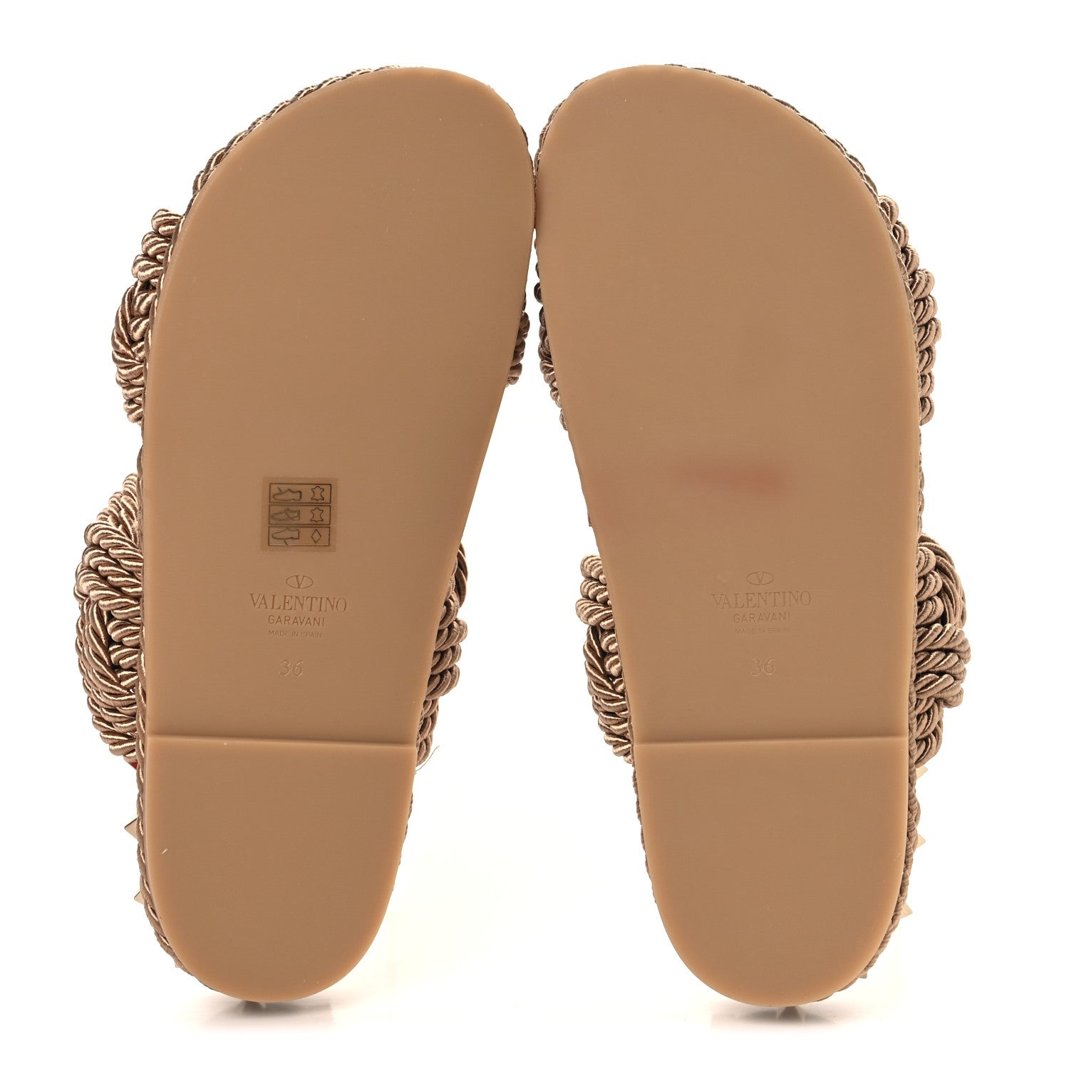 Calfskin Silk Woven Rockstud Torchon 5mm Sandals 36 Poudre
