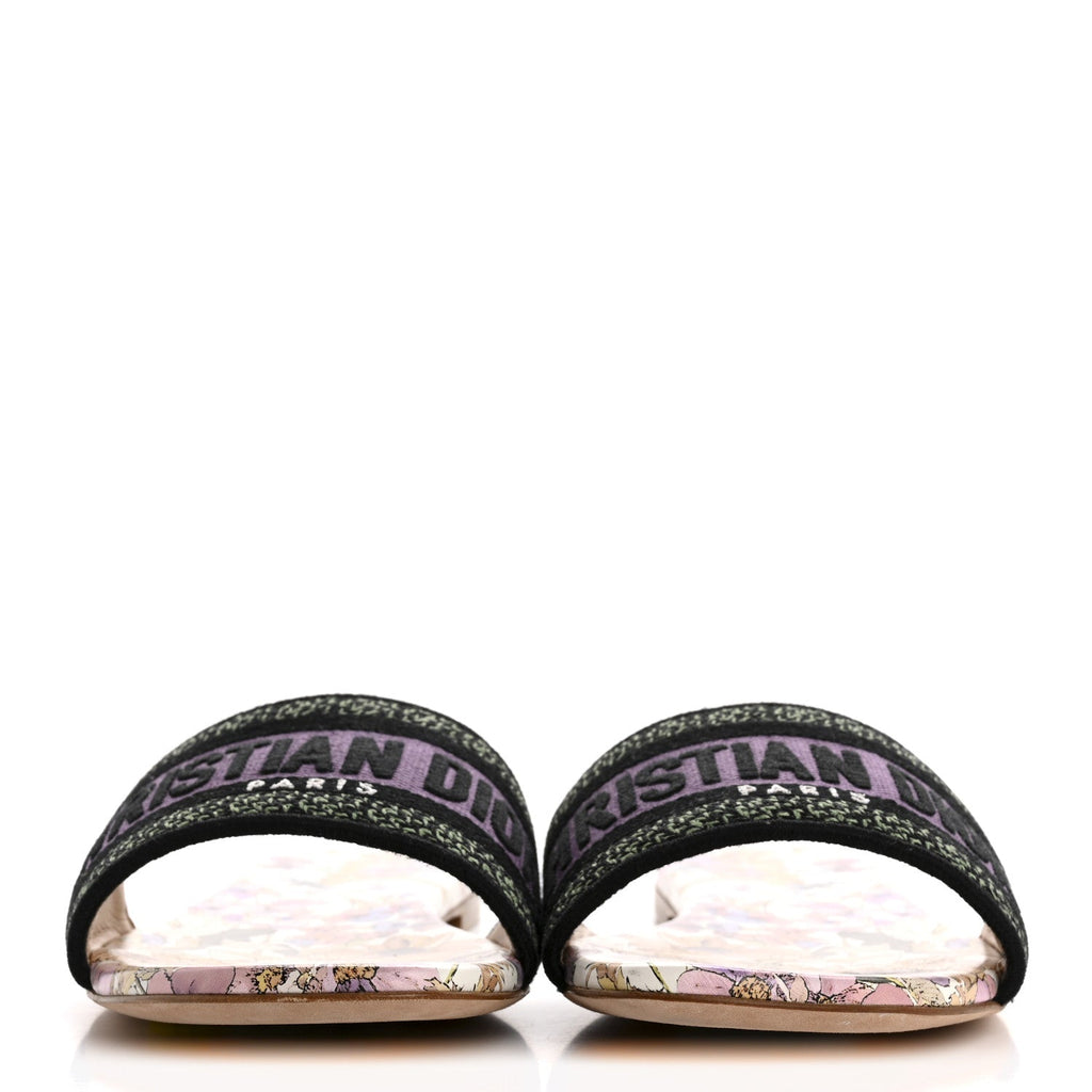 Canvas Embroidered 4 Saisons Dway Flat Slide Sandals 41 Lilac