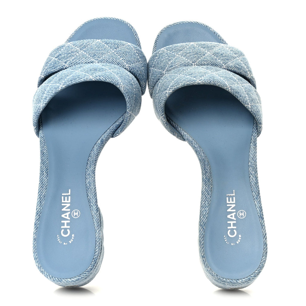 Denim Quilted Mules 37.5 Blue