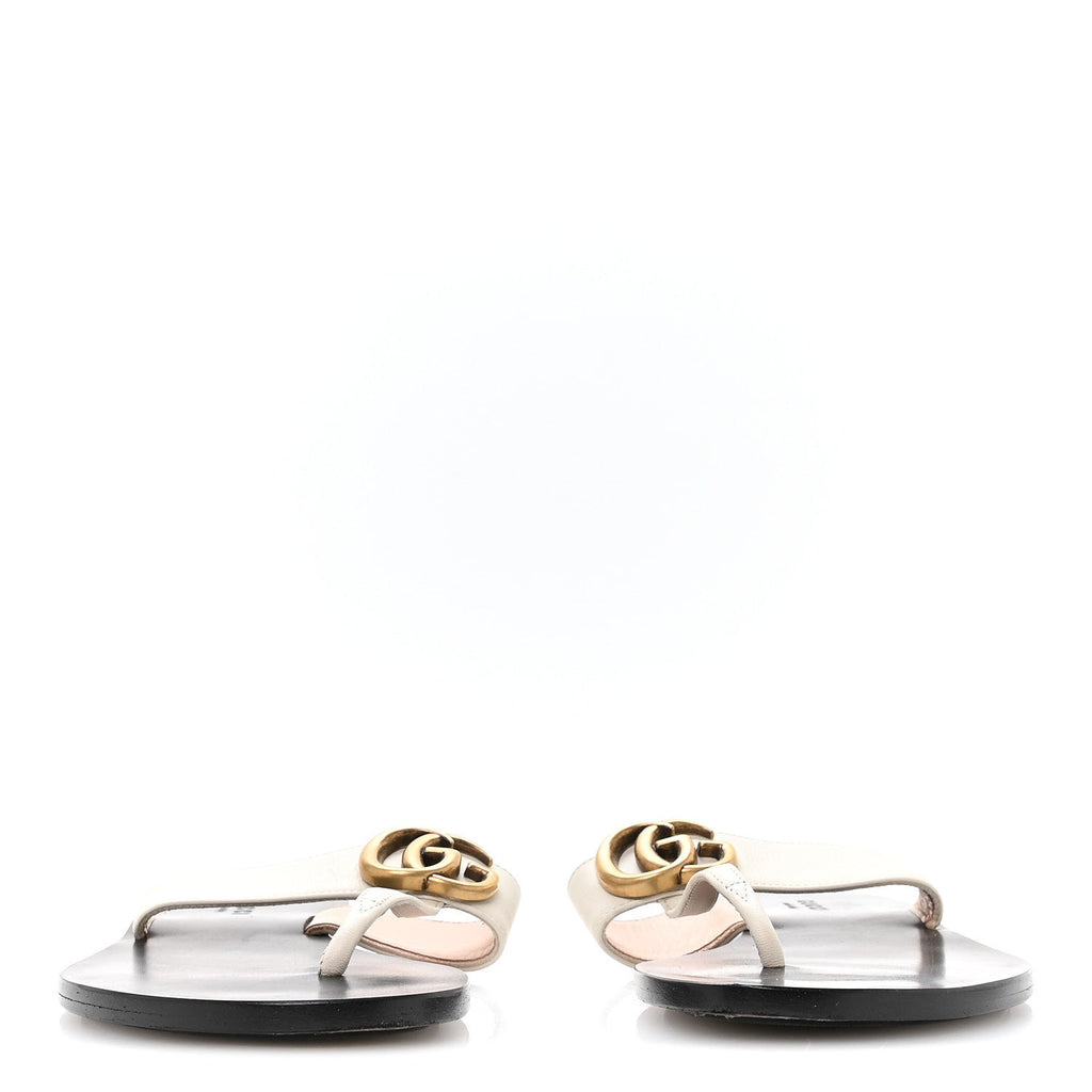 Calfskin GG Marmont Thong Sandals 36.5 Mystic White