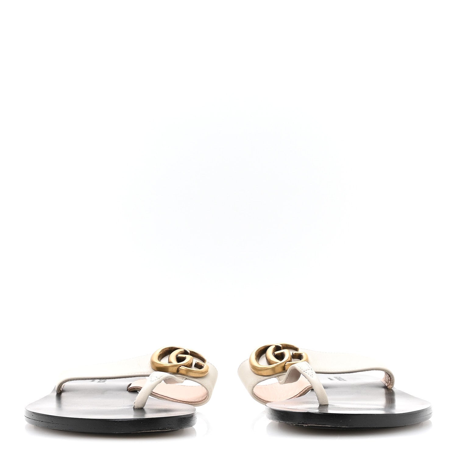 Calfskin GG Marmont Thong Sandals 36.5 Mystic White