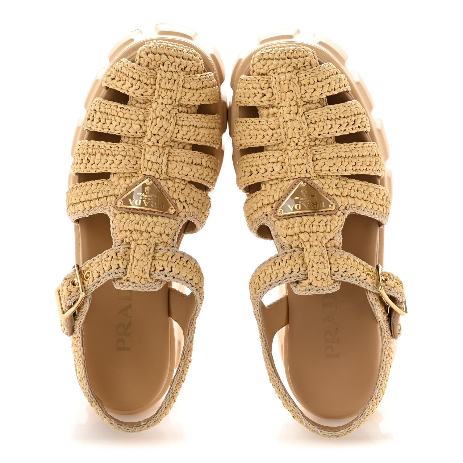 Yarn Raffia Effect Metal Triangle Logo Crochet Monolith 55mm Cage Sandals 38 Naturale