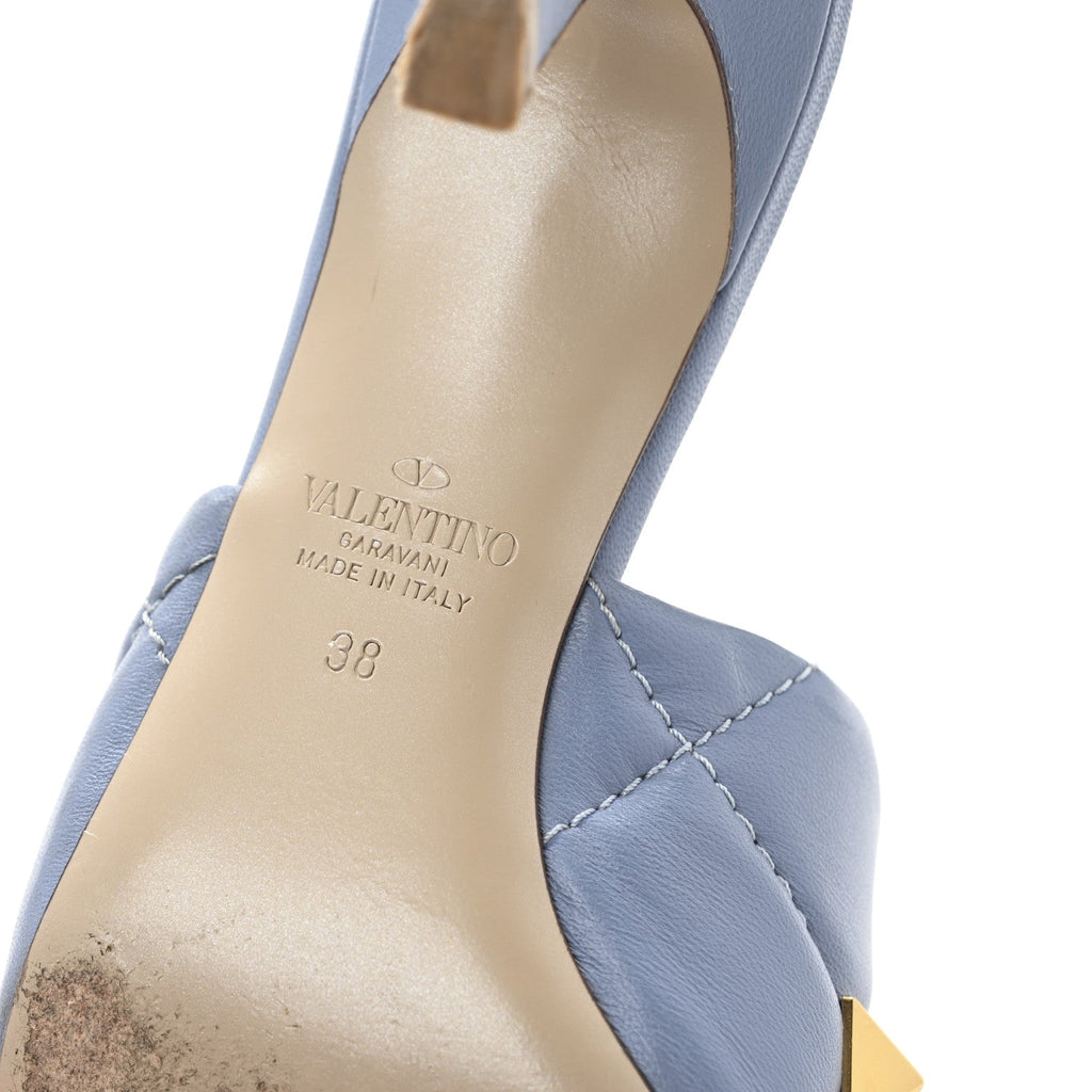 Nappa Quilted Roman Stud 65mm Slide Sandals 38 Azure