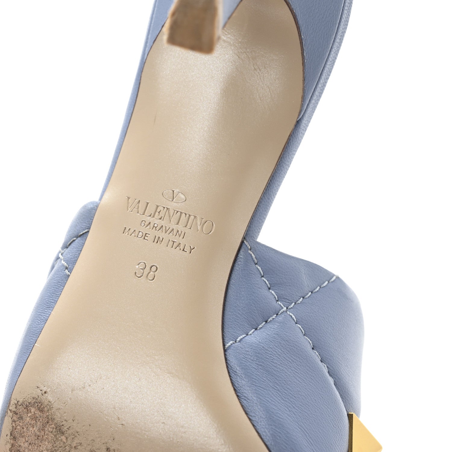 Nappa Quilted Roman Stud 65mm Slide Sandals 38 Azure