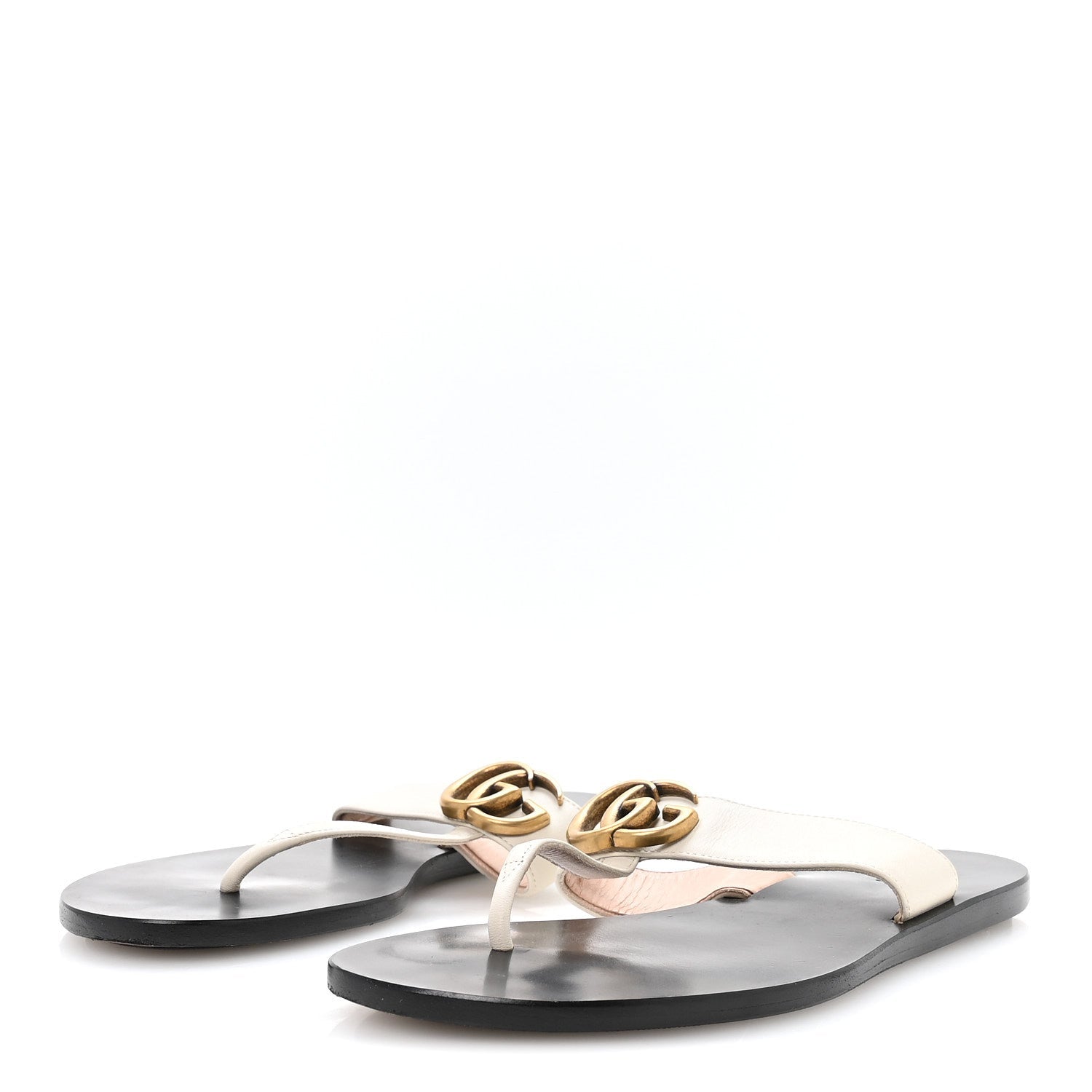 Calfskin GG Marmont Thong Sandals 36.5 Mystic White