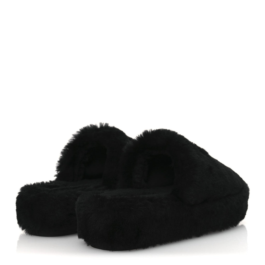 Shearling CC Flat Mules 40 Black