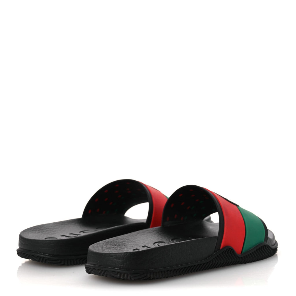 Rubber Web Womens Interlocking G Slide Sandals 33 Black Green Red