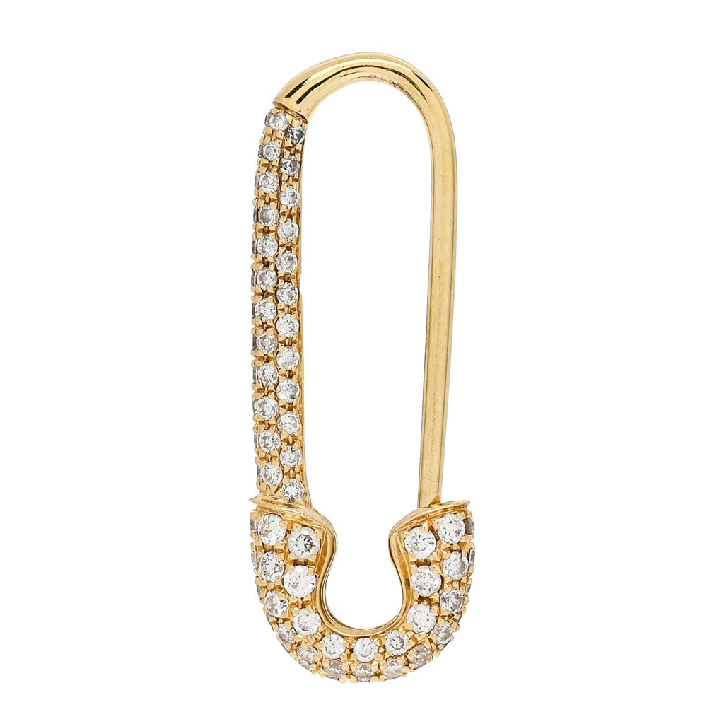 18K Yellow Gold Diamond Safety Pin Earring
