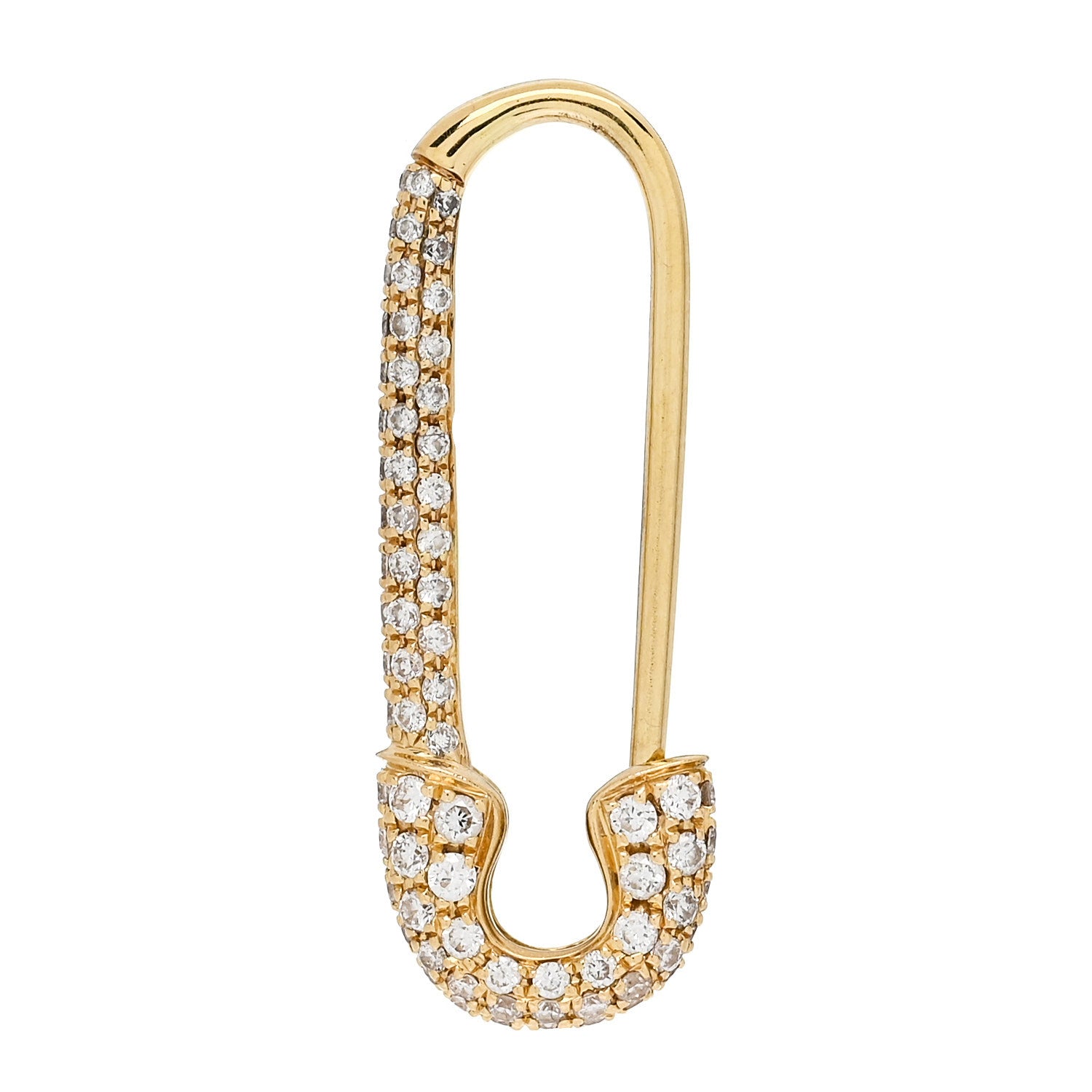 18K Yellow Gold Diamond Safety Pin Earring