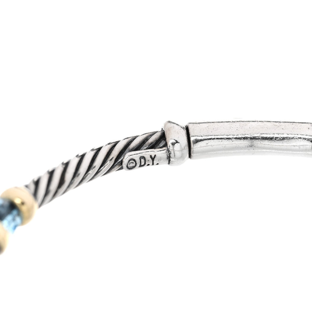 Sterling Silver 14K Yellow Gold Blue Topaz 3mm Metro Link Bracelet