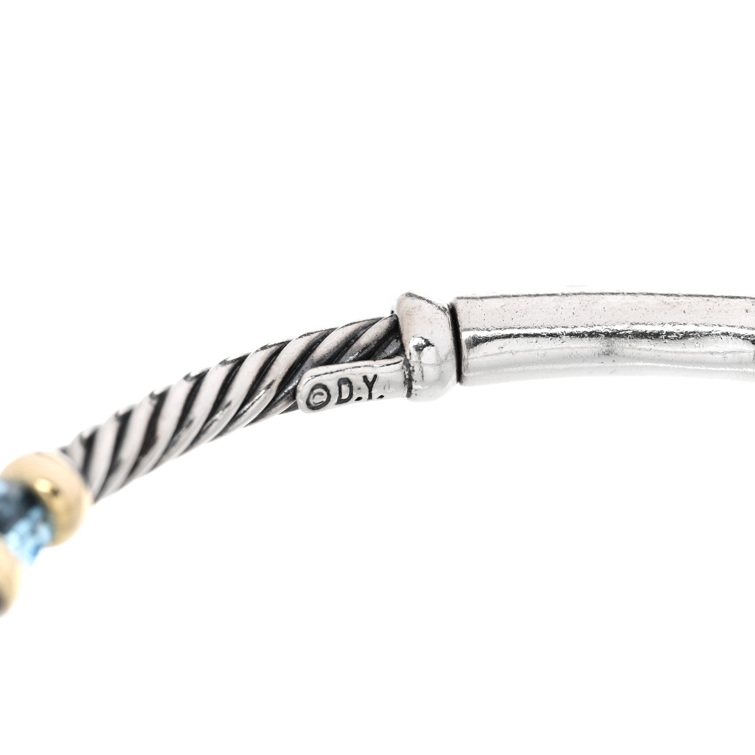 Sterling Silver 14K Yellow Gold Blue Topaz 3mm Metro Link Bracelet