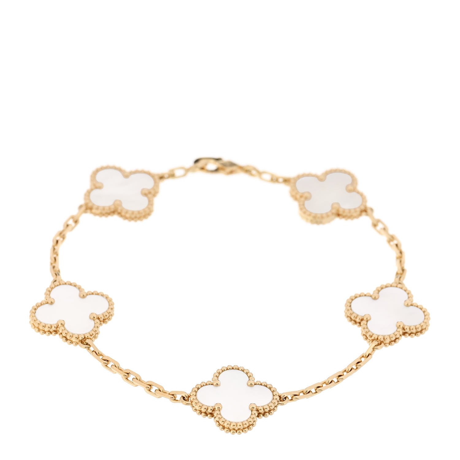 18K Yellow Gold Mother of Pearl 5 Motifs Vintage Alhambra Bracelet
