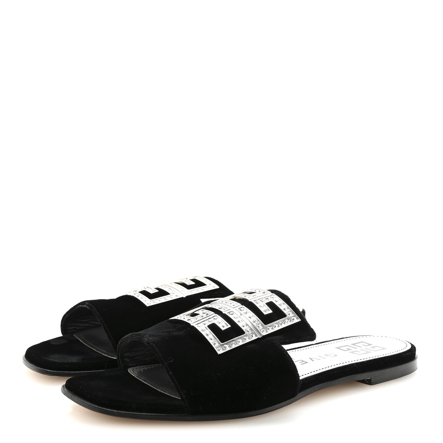 Velvet Crystal 4G Flat Sandals 36.5 Black