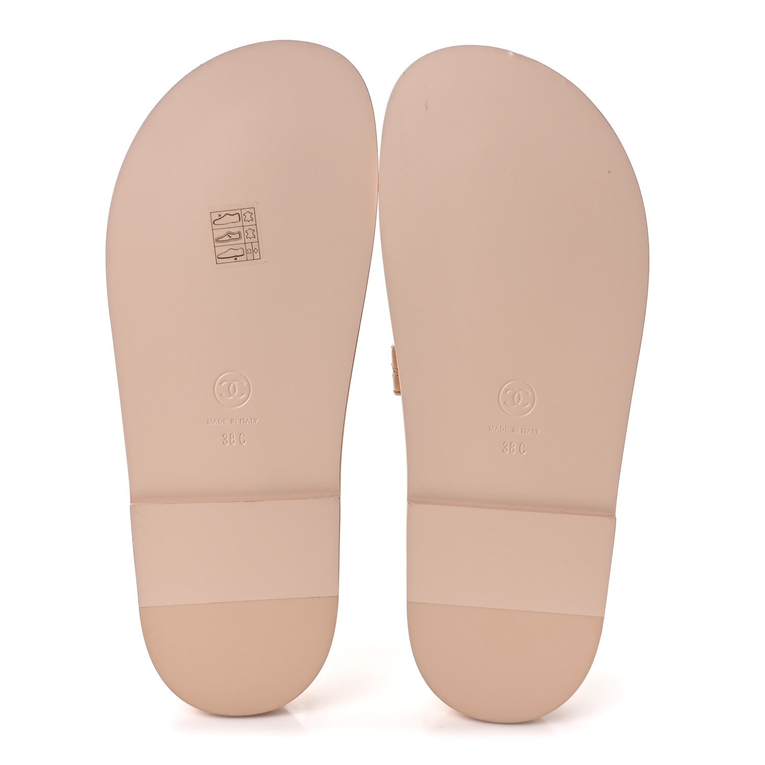 Shiny Calfskin Quilted Velcro Dad Crystal CC Slide Sandals 38 Beige
