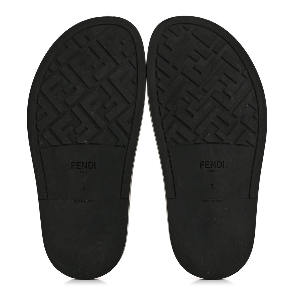 Fabric Jacquard Nappa FF Mens Fendi Feel Buckled Slide Sandals 5 Tobacco Black Miele Scuro