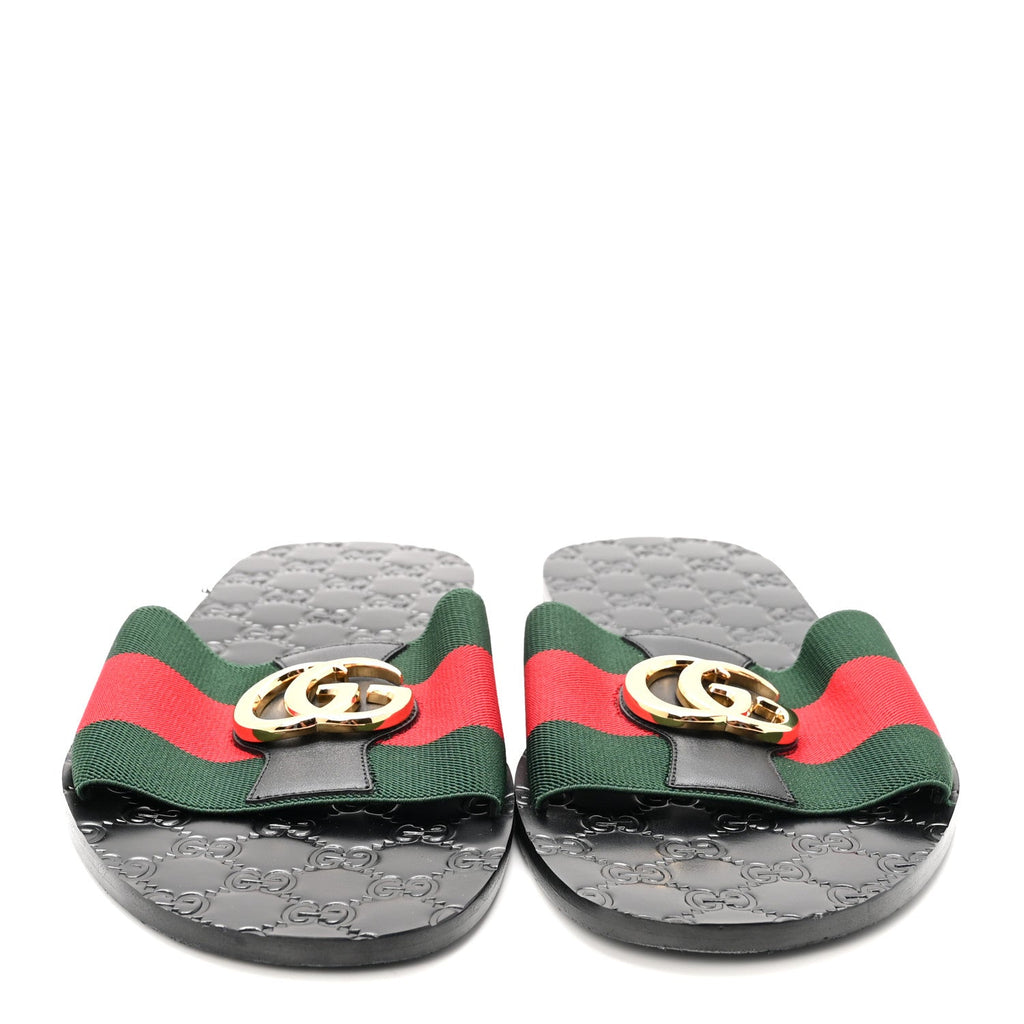 Calfskin Web Interlocking G Mens Riviera Slide Sandals 10 Black Green Red