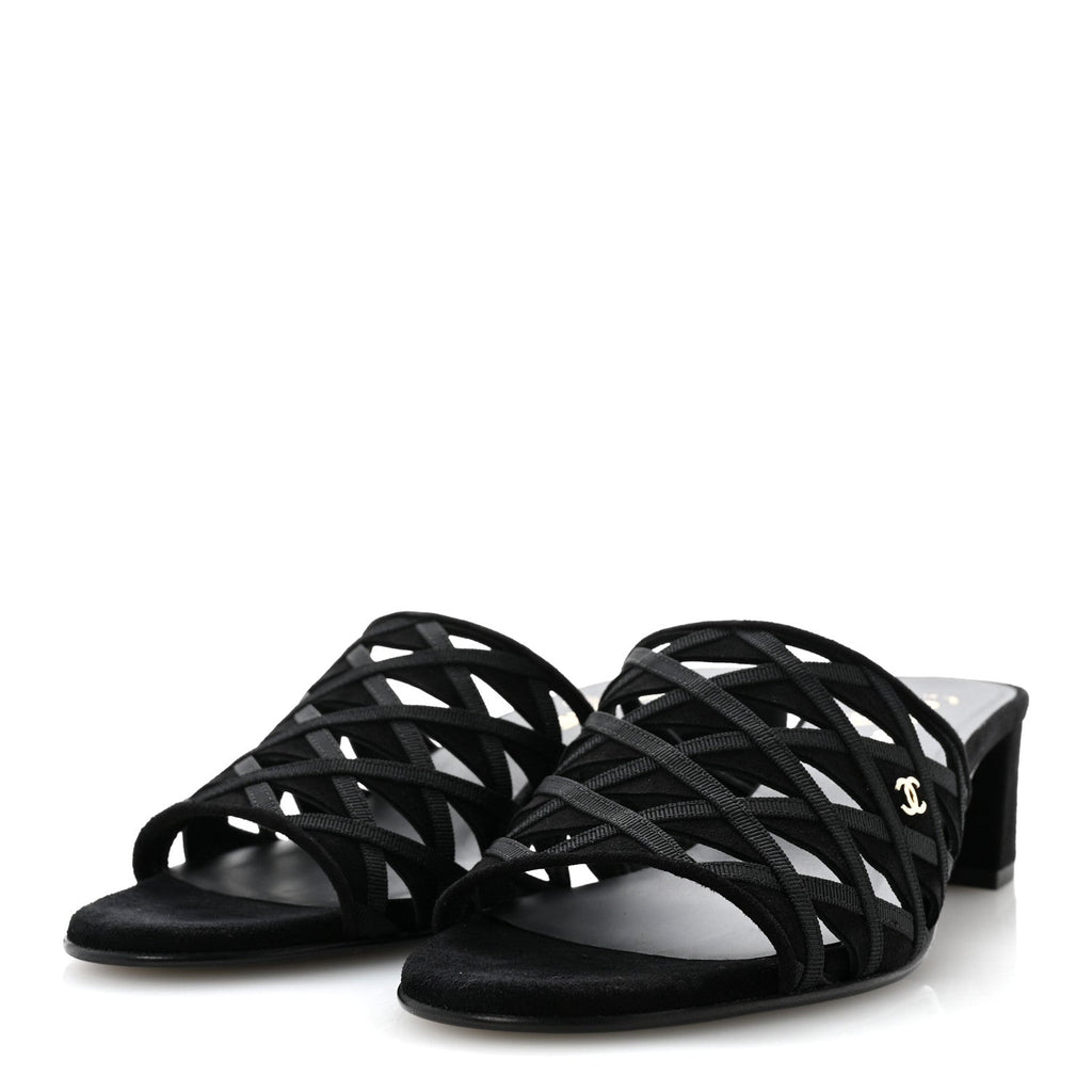 Suede Kidskin Grosgrain Sandals 39 Black