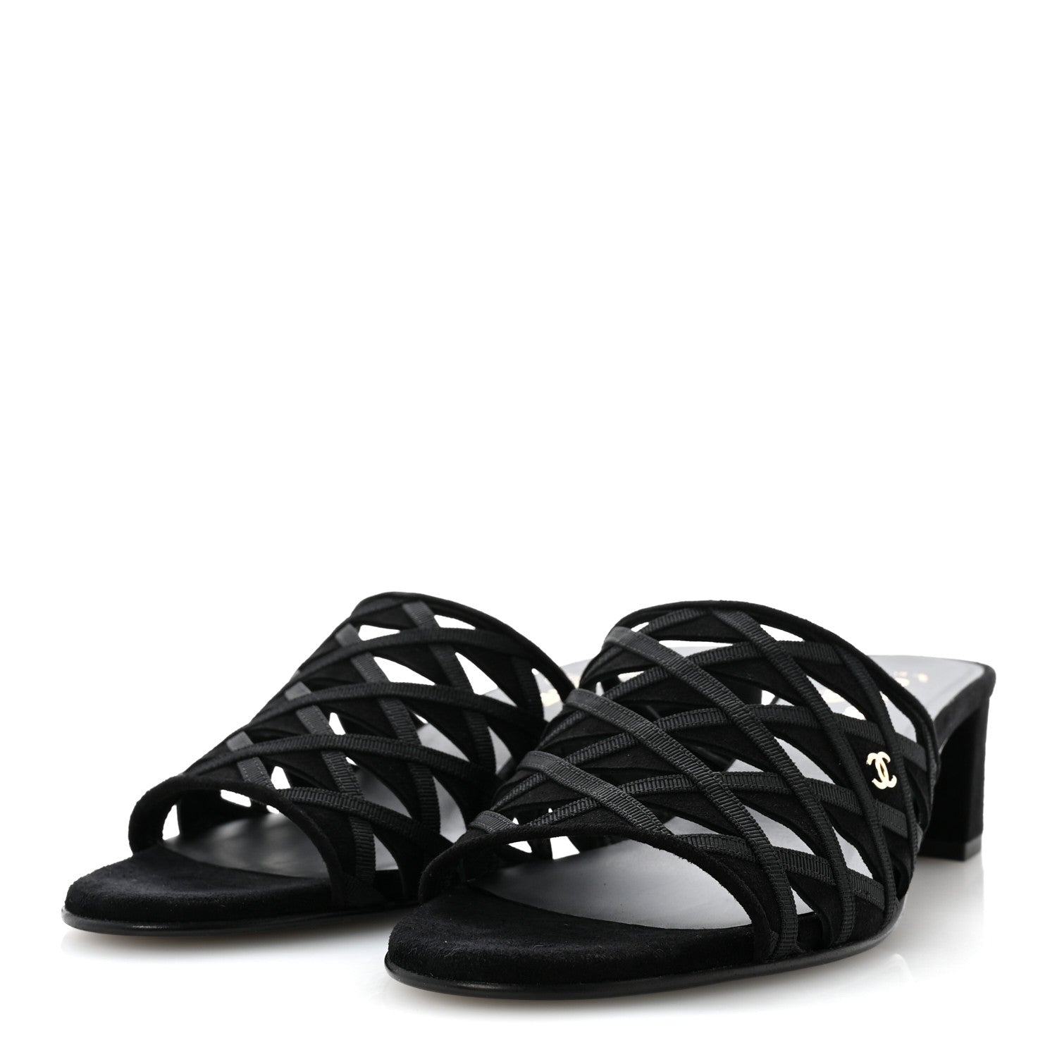 Suede Kidskin Grosgrain Sandals 39 Black