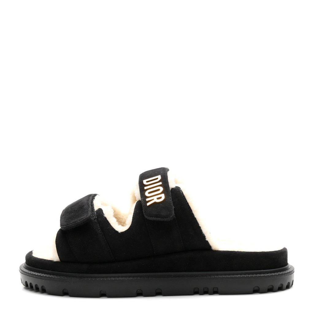 Suede Goatskin Shearling Effect Dioract 10mm Slide Sandals 35.5 Black