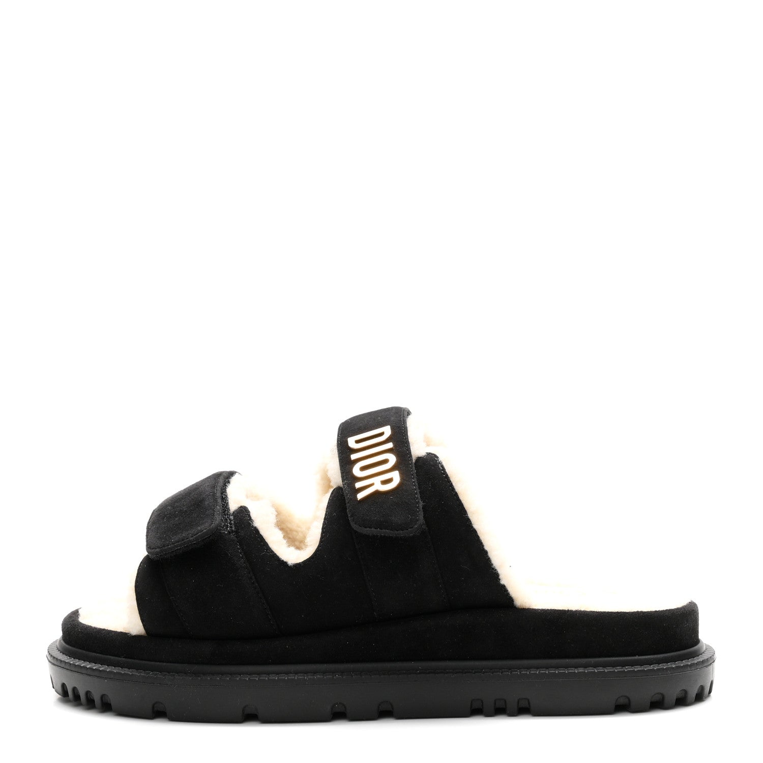 Suede Goatskin Shearling Effect Dioract 10mm Slide Sandals 35.5 Black
