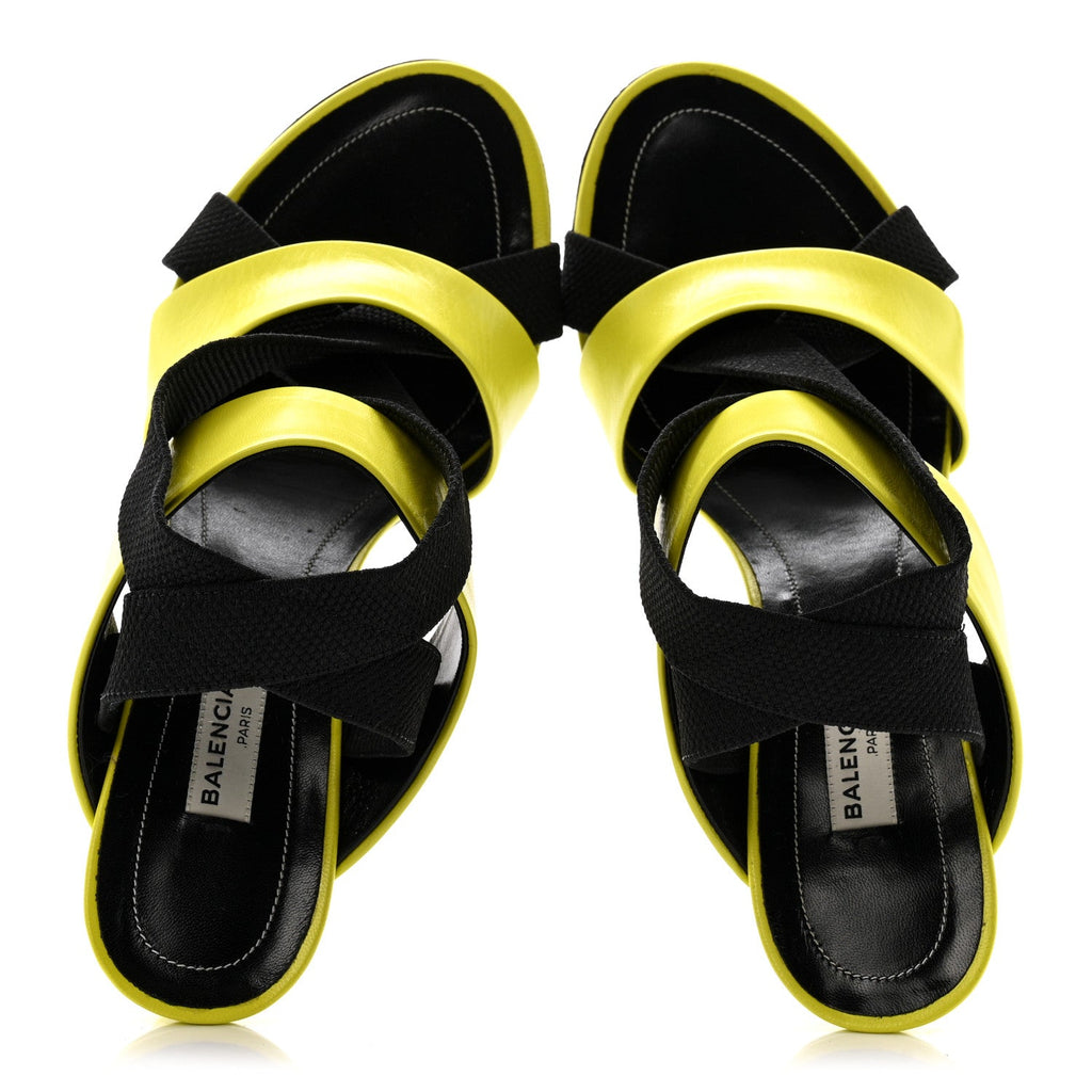 Chevreau Brilliant Elastic Sandals 38 Jaune Acid Black