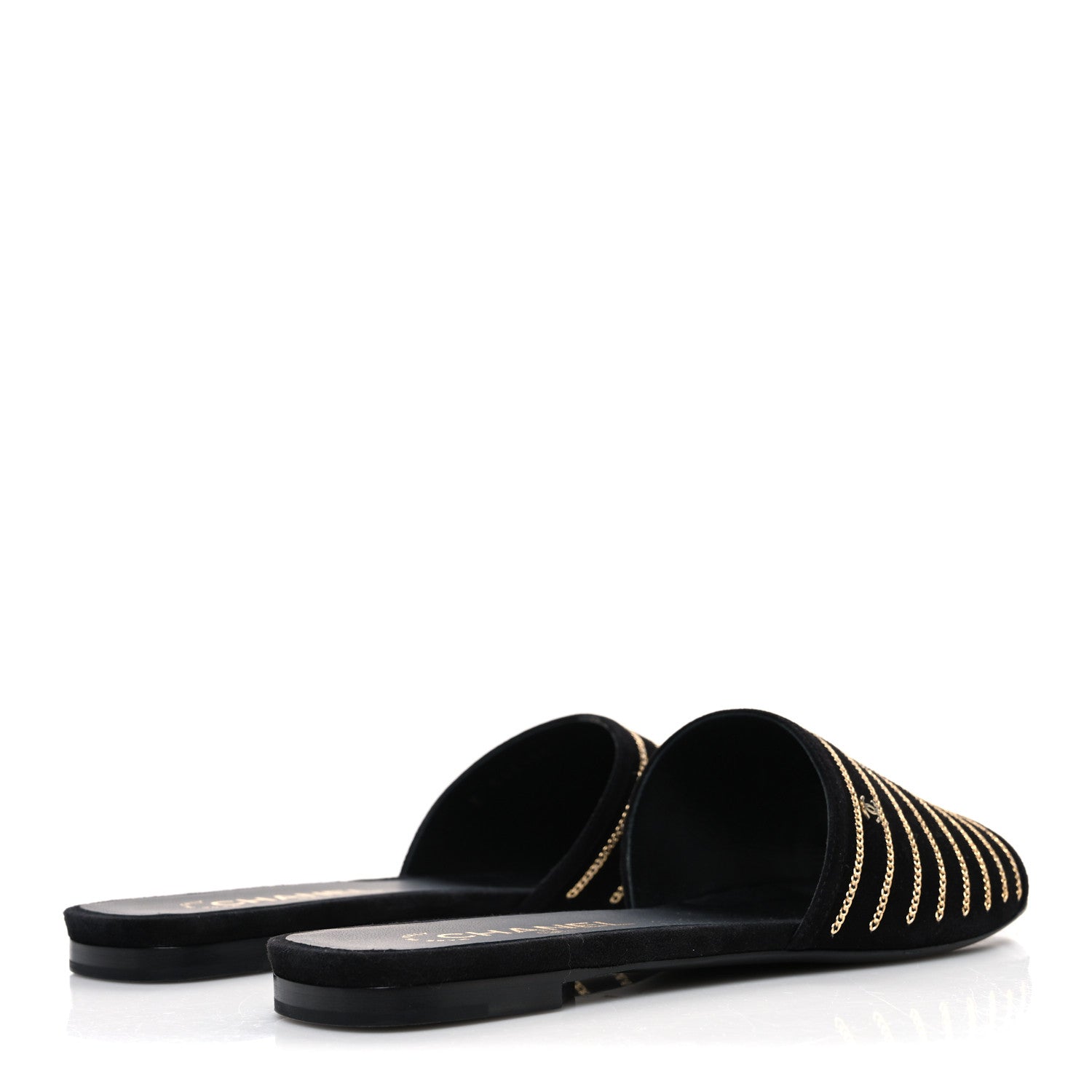 Suede Chain Flat Mule Sandals 39 Black