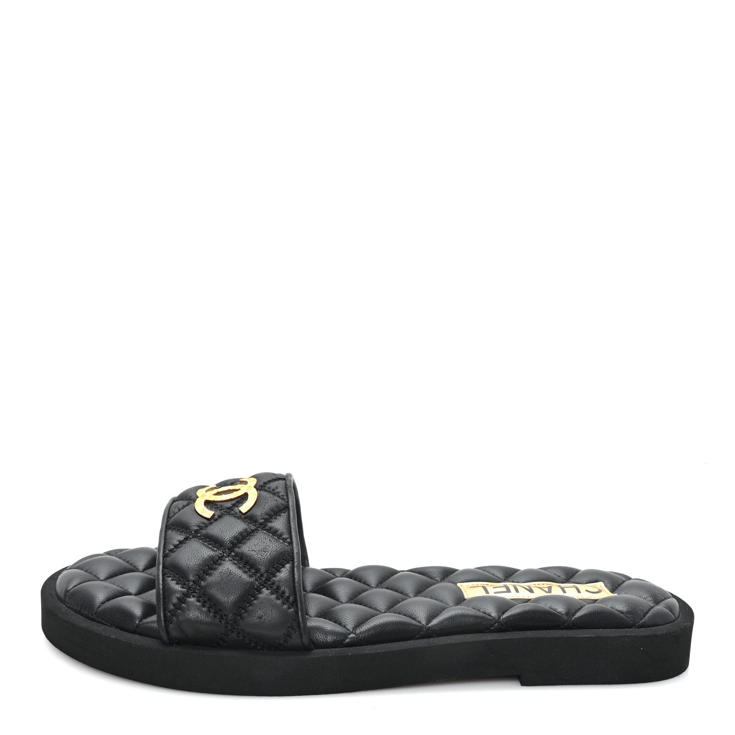 Lambskin Quilted Textured CC Mules Sandals 39 Black