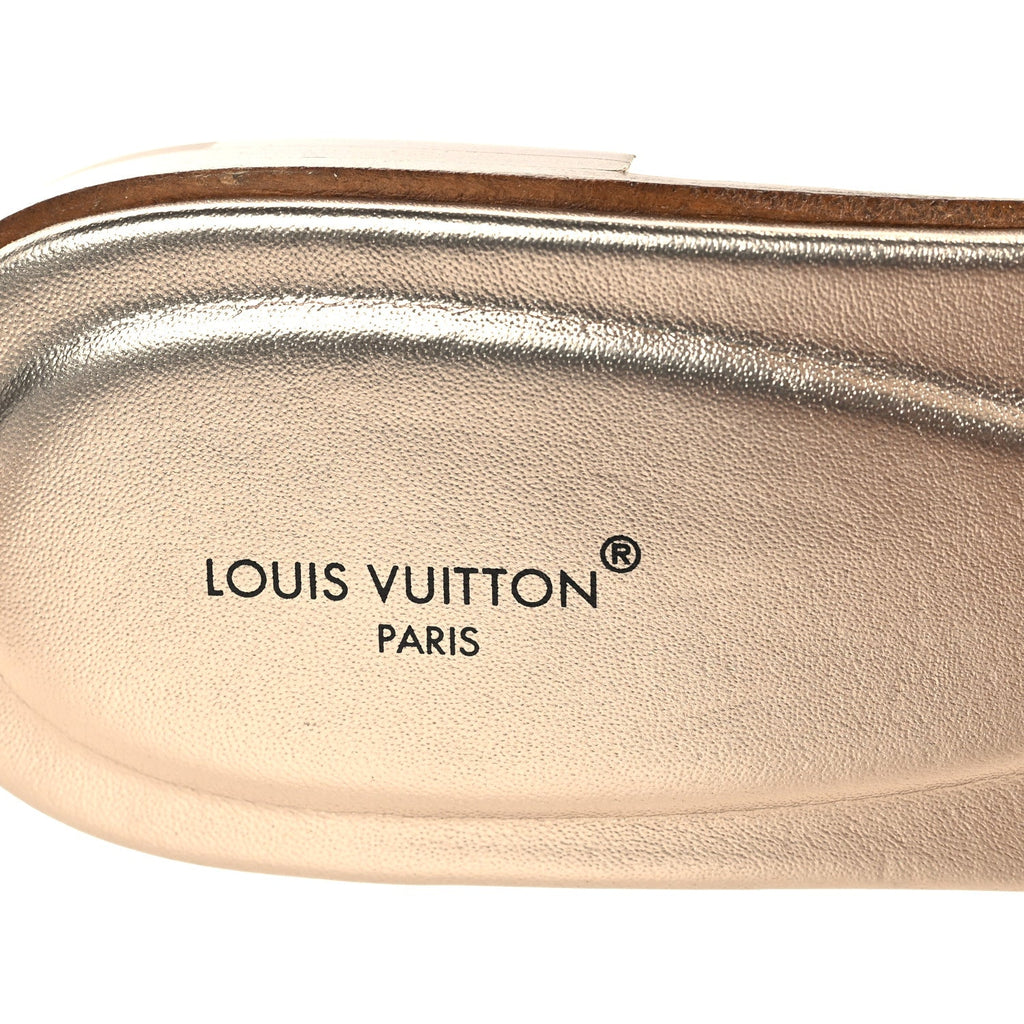 Tweed Sequin LV Mare Flat Mule Sandals 39 Light Gold