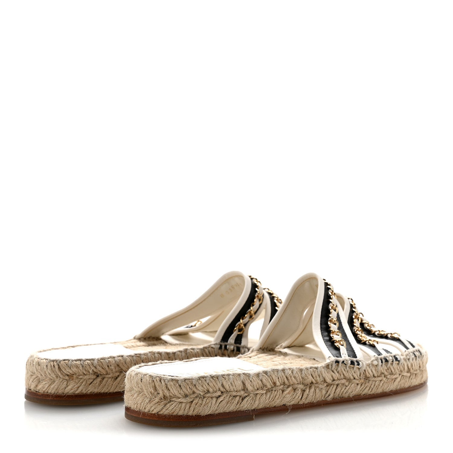 Lambskin Chain Espadrille Slip On Sandals 39 Black White