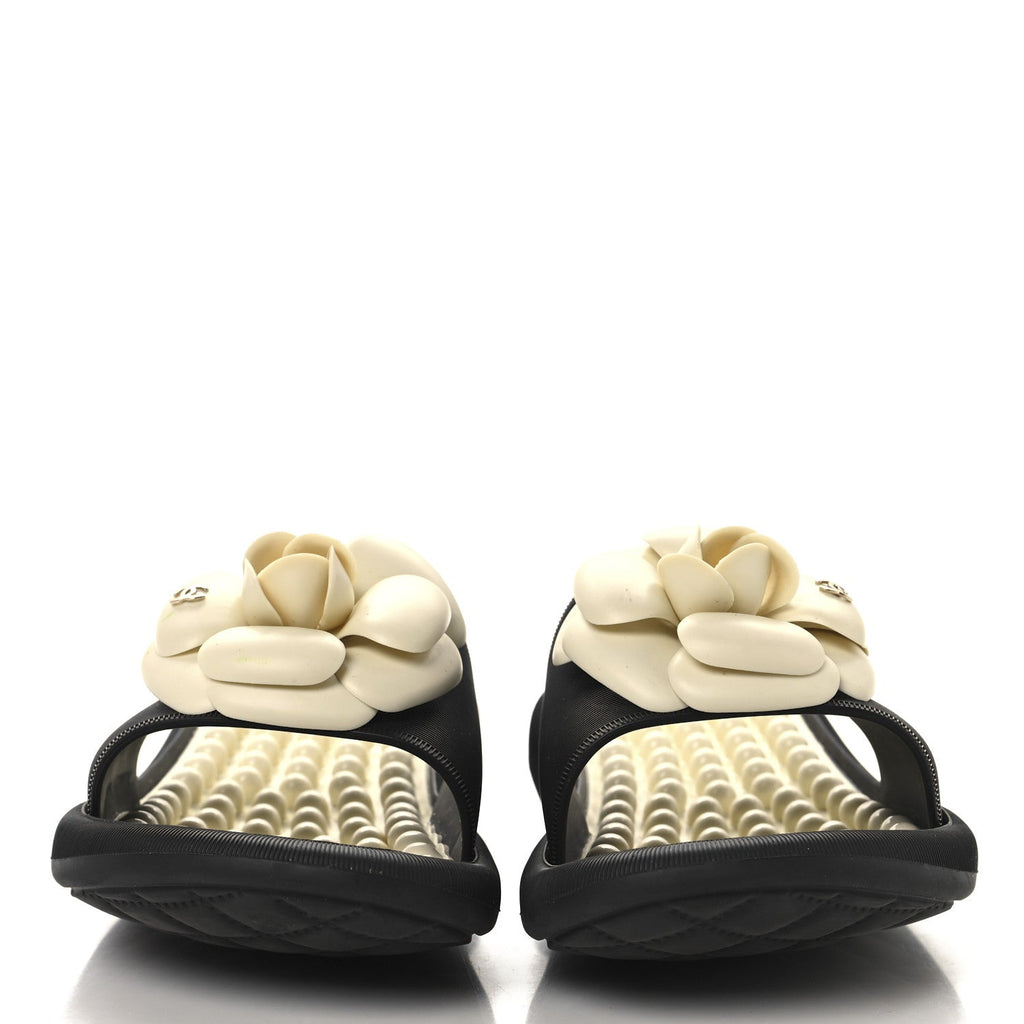 Thermoplastic PVC Camellia Mule Sandals 36 Black Ivory