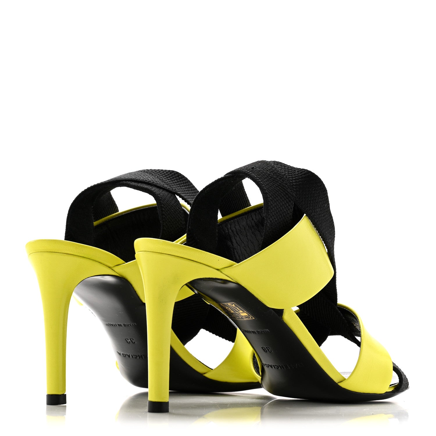 Chevreau Brilliant Elastic Sandals 38 Jaune Acid Black