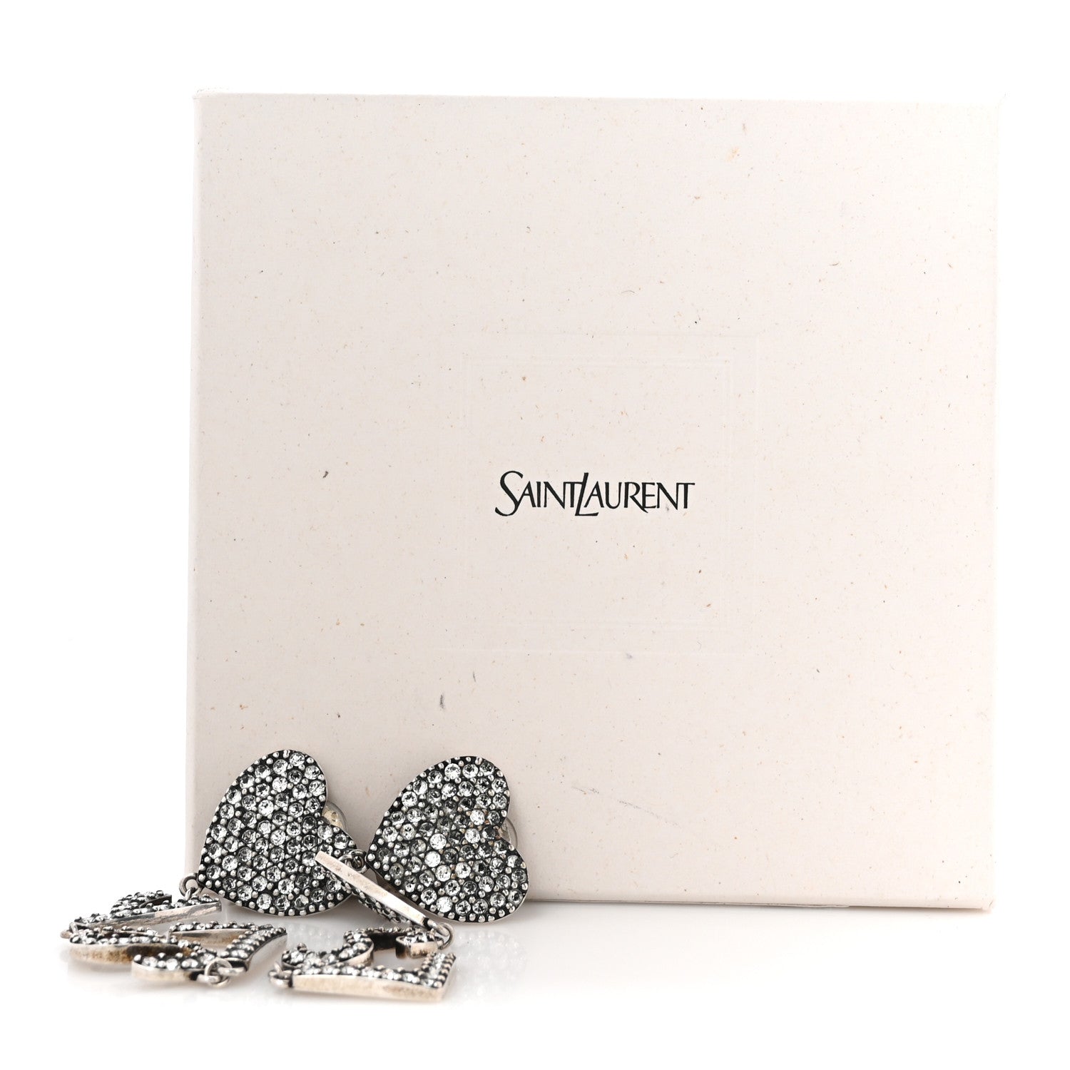 Brass Crystal Monogram Heart Drop Clip Earrings Silver