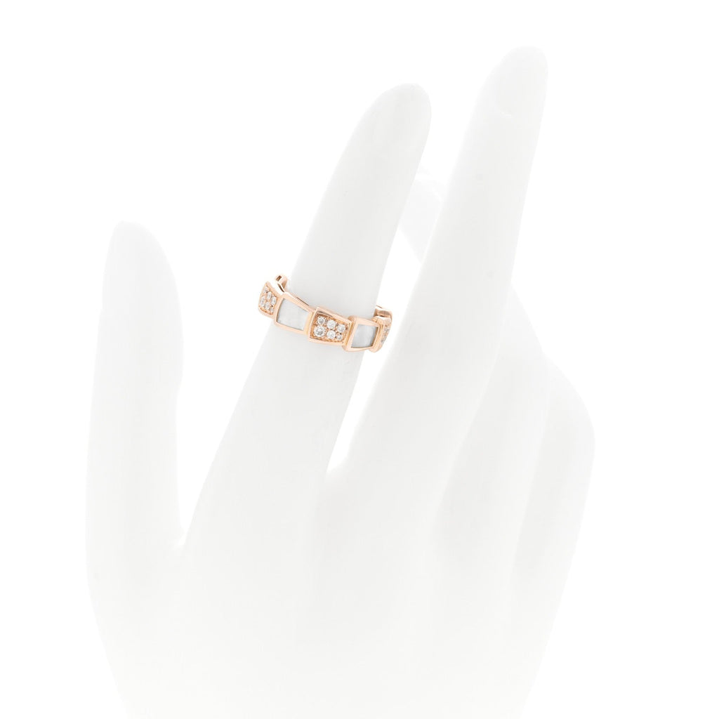 18K Rose Gold Diamond Mother of Pearl 6mm Serpenti Viper Band Ring 48 4.5