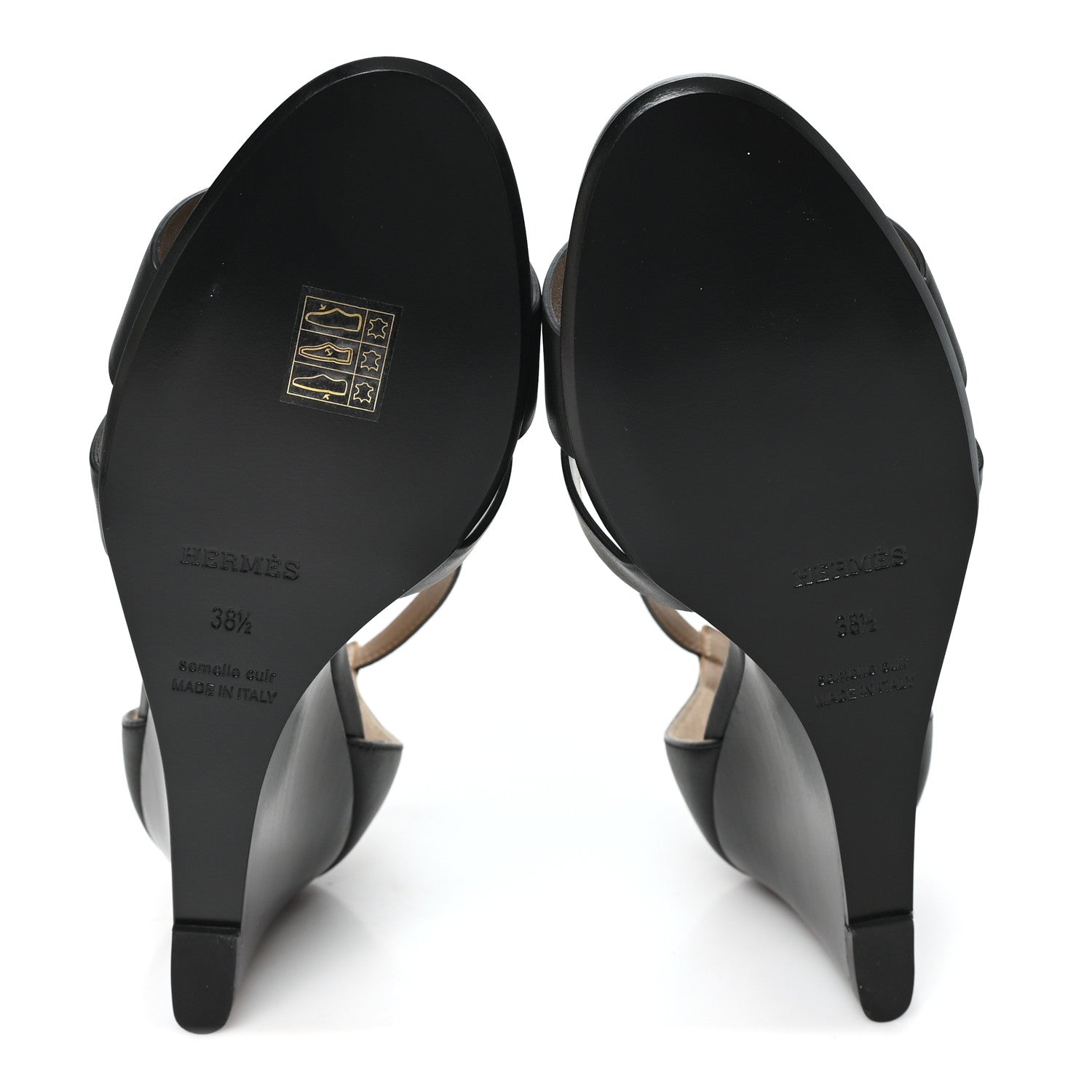 Calfskin Legend Wedge Sandals 38.5 Black