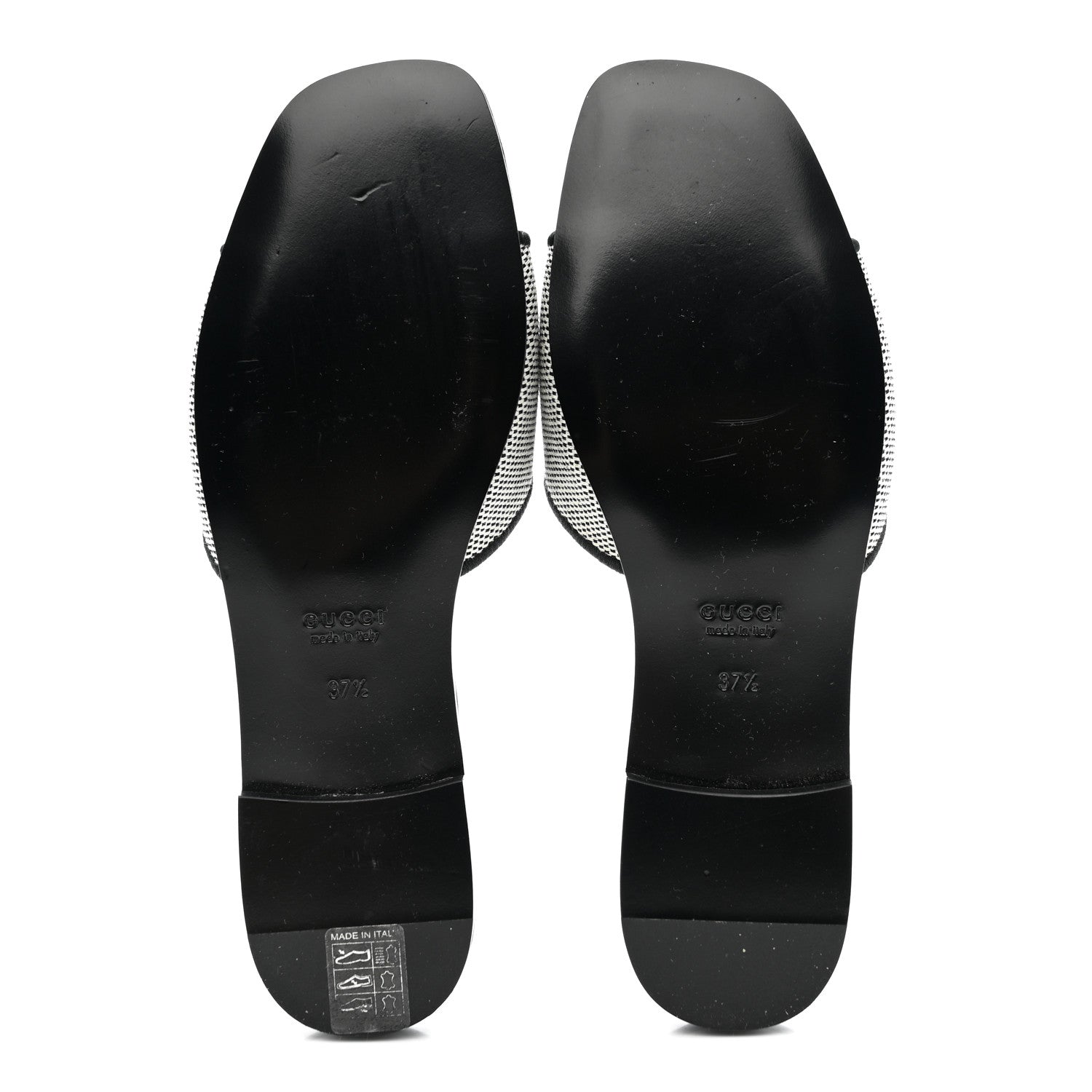 Cosmo Softy Calfskin Canvas Interlocking G Cut Out Slide Sandals 37.5 Natural Black