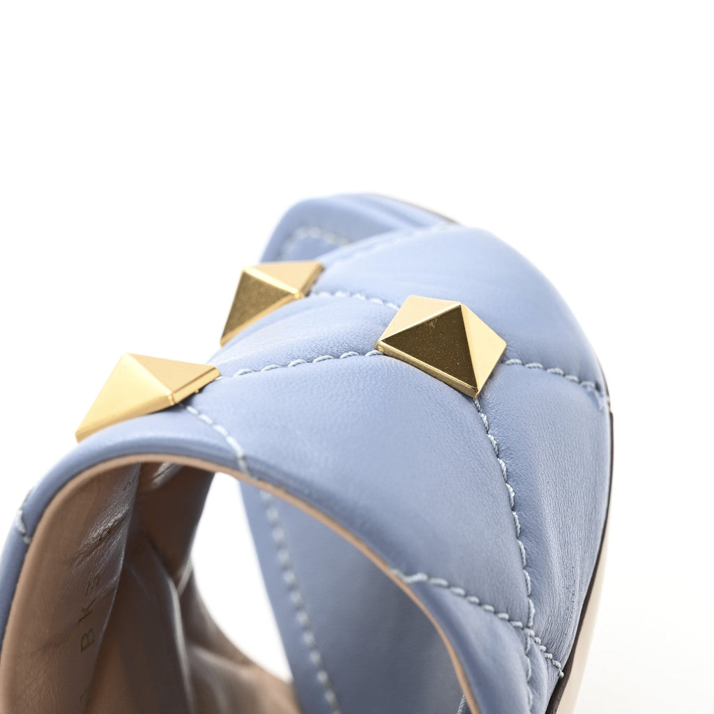 Nappa Quilted Roman Stud 65mm Slide Sandals 38 Azure