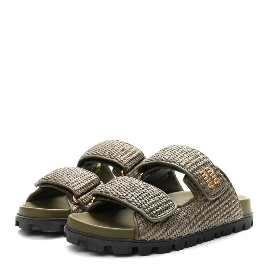 Raffia Logo Slide Sandals 38.5 Militare
