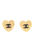 Metal Enamel CC Heart Earrings Gold Black