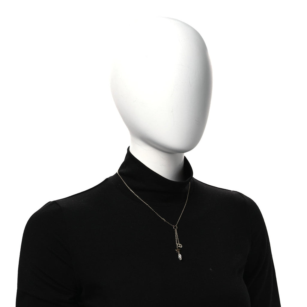 Crystal Pearl CD Shiny-D Tribal Long Necklace Gold