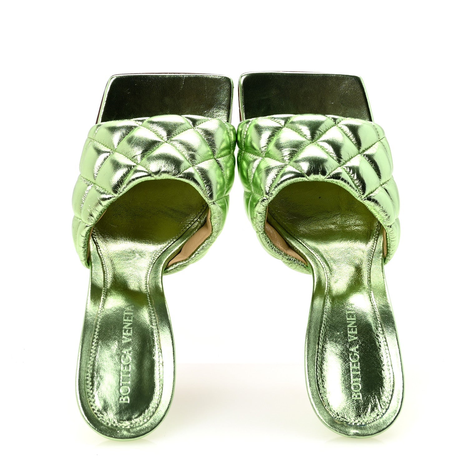 Metallic Nappa Reflection Matelasse Padded Mule Sandals 37 Pistachio