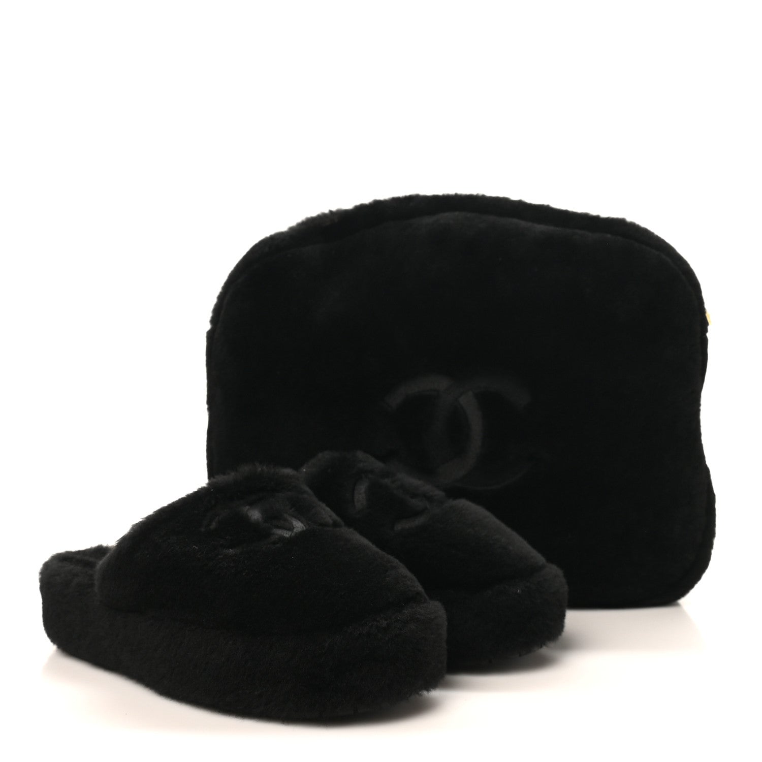 Shearling CC Flat Mules 36 Black