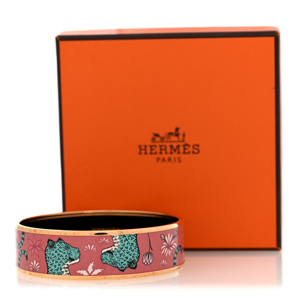 Enamel Printed Wide Les Leopards Bracelet 65 Rose Couture