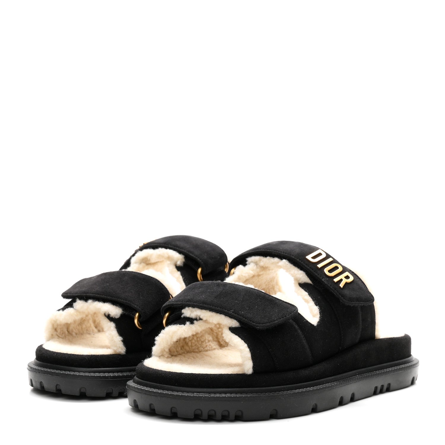 Suede Goatskin Shearling Effect Dioract 10mm Slide Sandals 35.5 Black