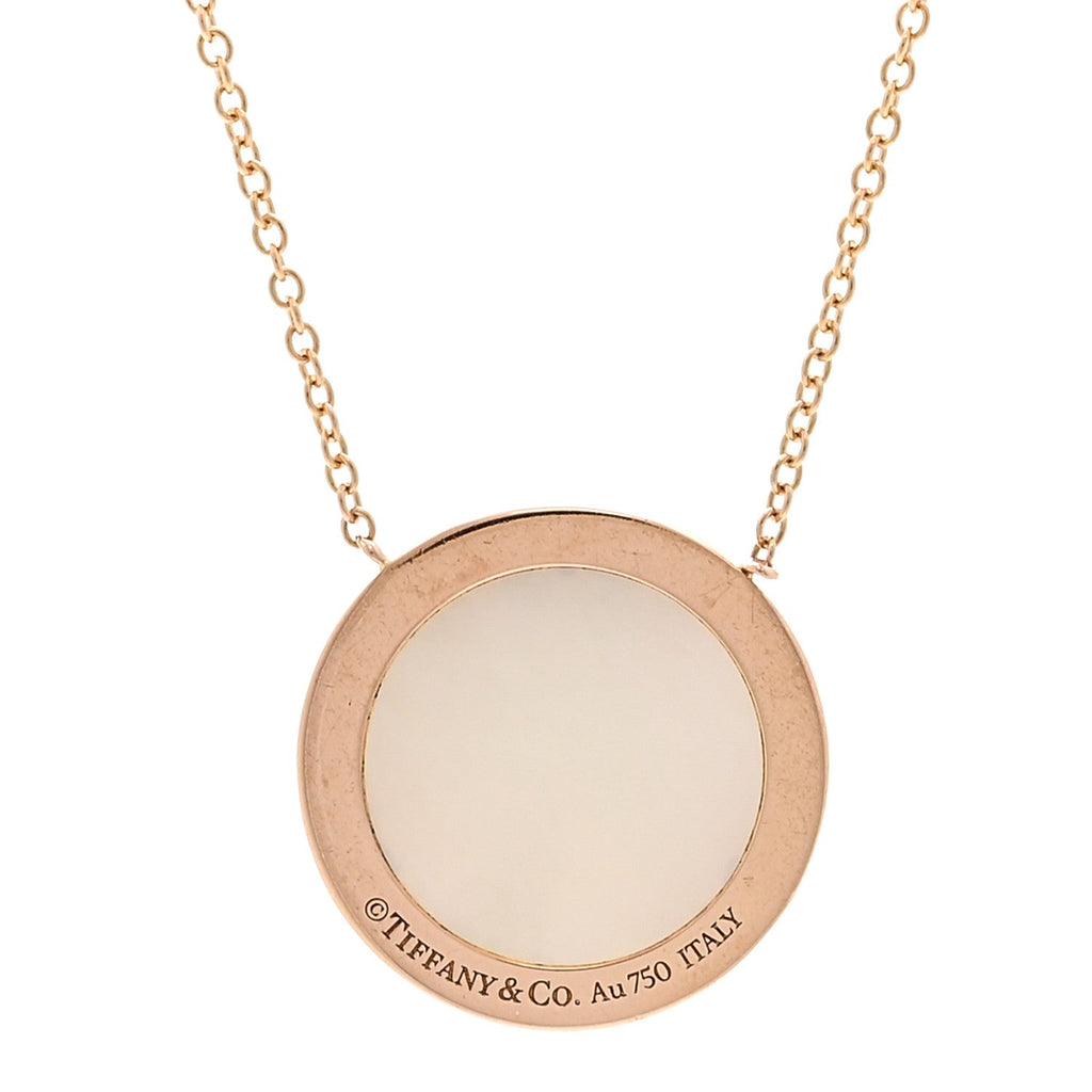 18K Rose Gold Mother of Pearl T Circle Pendant Necklace