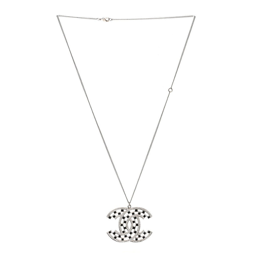 Baguette Crystal Large CC Necklace Silver Black