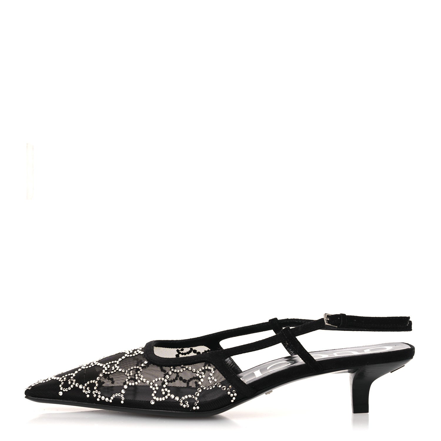 Tela Retino Kid Scamosciato Crystal GG Monogram Square G 35mm Slingback Pumps 39 Black