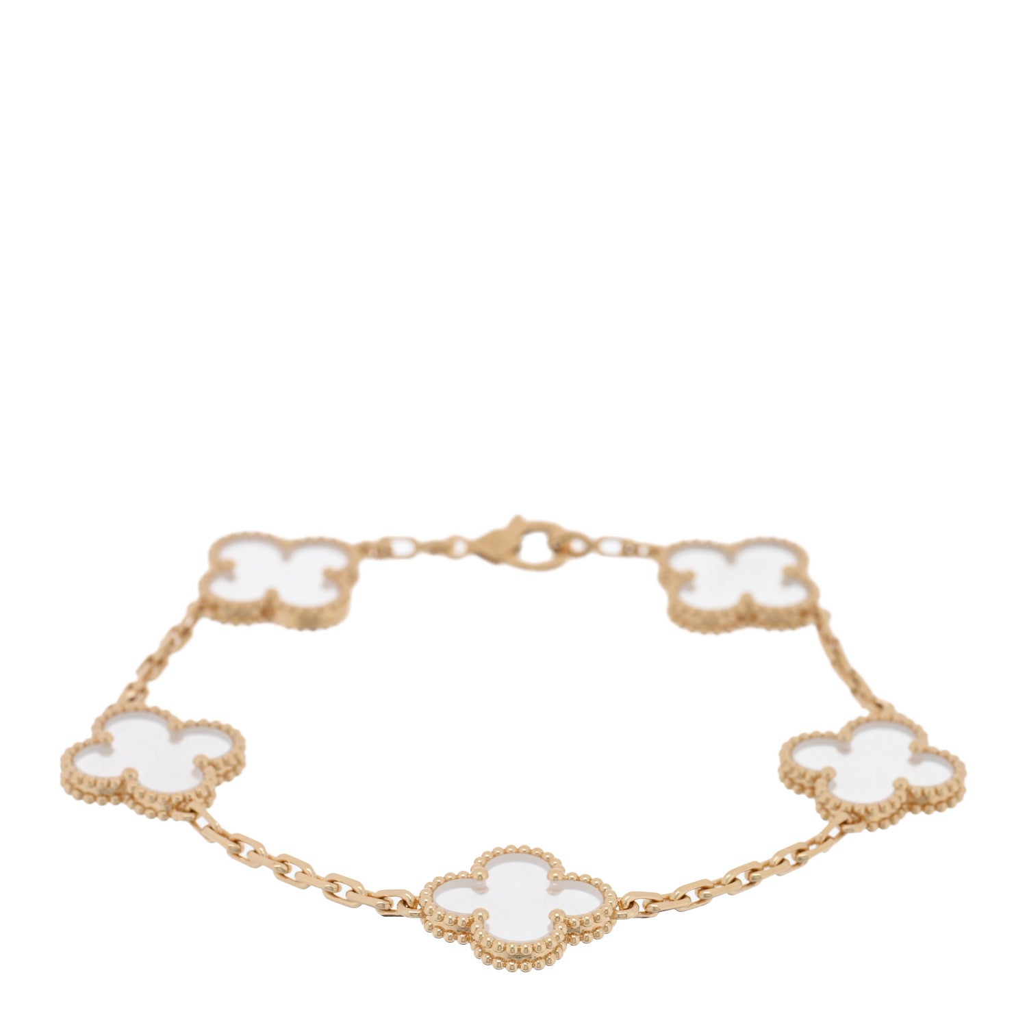 18K Yellow Gold Rock Crystal 5 Motifs Vintage Alhambra Bracelet